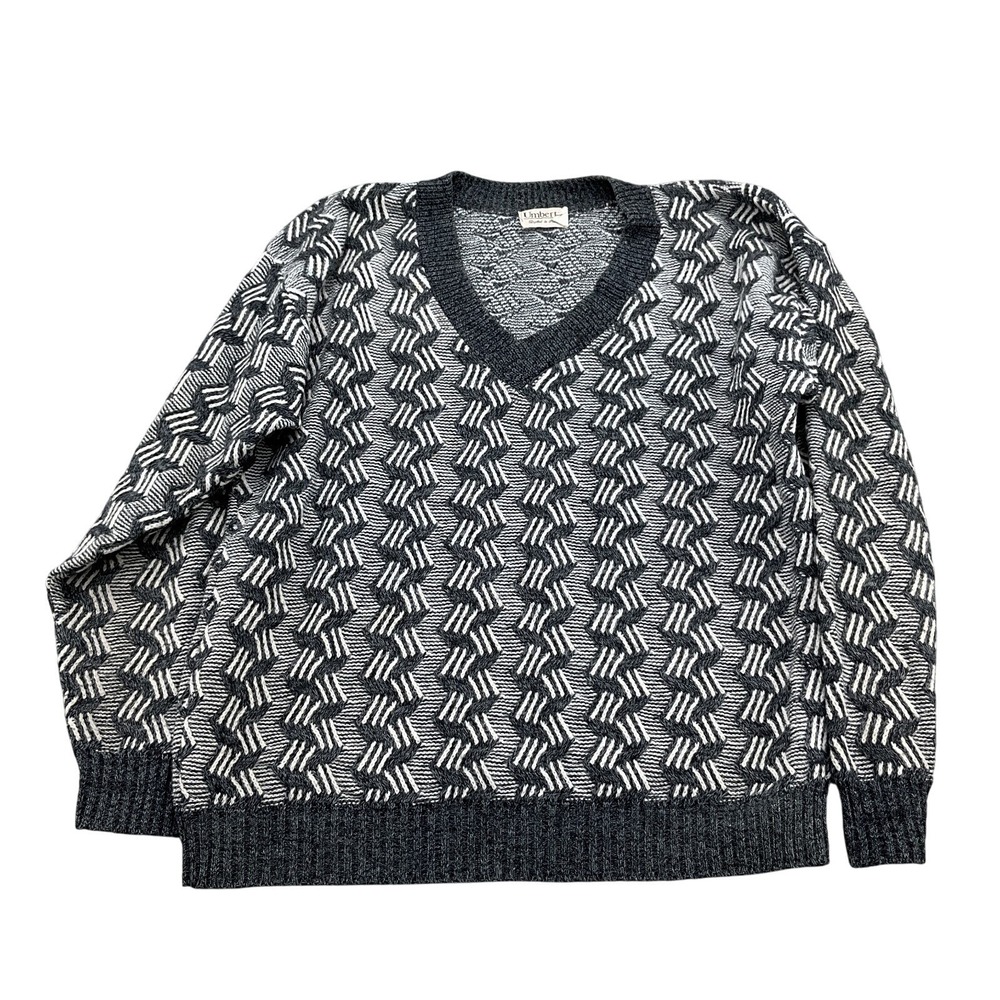 Umberto Sweater Men XLarge‎ Gray White Geometric Pullover Retro 90s VTG USA